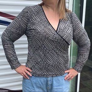 J Jill Mock Wrap Mesh Top Abstract Textured
